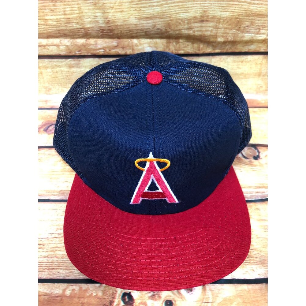 NOS Vintage Los Angeles Angels Blue Red Mesh Snapback Hat Twins Ent (b18)